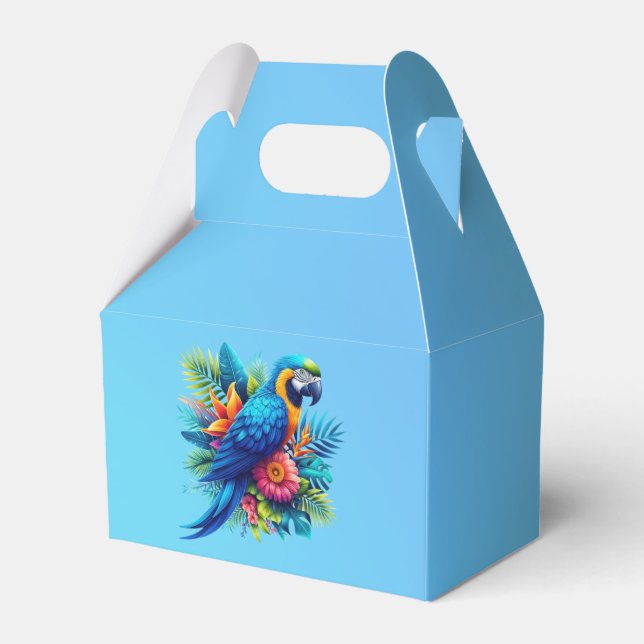 Colourful, blue tropical macaw  favour box (Front Side)