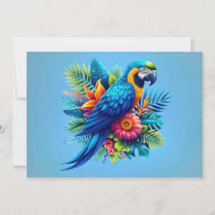 Colourful, blue tropical macaw  holiday card