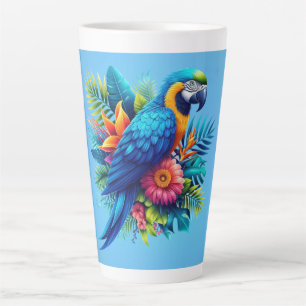 Colourful, blue tropical macaw  latte mug