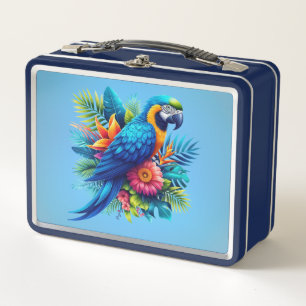 Colourful, blue tropical macaw  metal lunch box