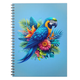 Colourful, blue tropical macaw notebook
