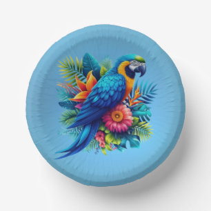 Colourful, blue tropical macaw paper plate