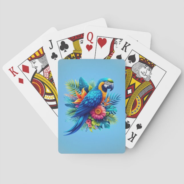 Colourful, blue tropical macaw  playing cards (Back)