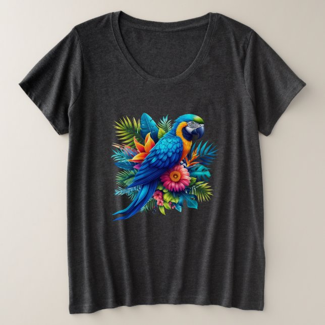 Colourful, blue tropical macaw  plus size T-Shirt (Design Front)