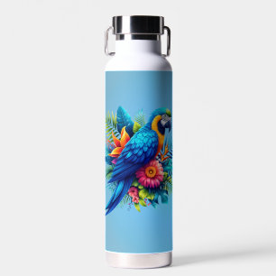 Colourful, blue tropical macaw  water bottle
