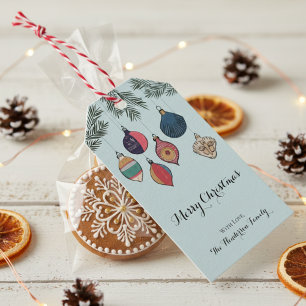 Colourful Blue Vintage Christmas Ornaments Gift Tags
