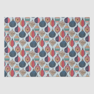 Colourful Blue Vintage Xmas Ornaments Pattern Tissue Paper