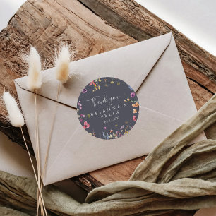 Colourful Blue Wild Floral Thank You Wedding Favou Classic Round Sticker