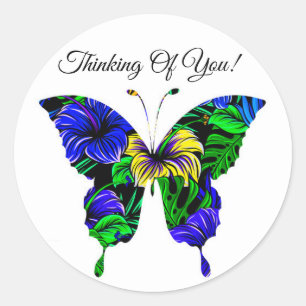Colourful Blue Yellow Green Butterfly Pattern Classic Round Sticker