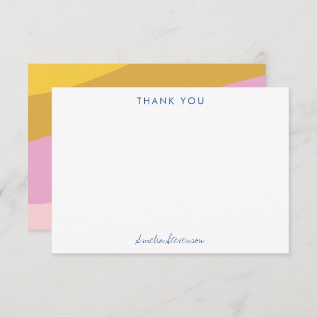Colourful Blue Yellow Pink Stripes Personalised Thank You Card (Front/Back)