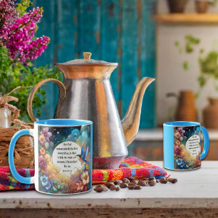 Colourful Bluebird Flowers Romans Bible Verse KJV Mug
