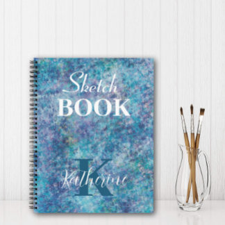 Colourful Blues Personalised Name Sketchbook  Notebook
