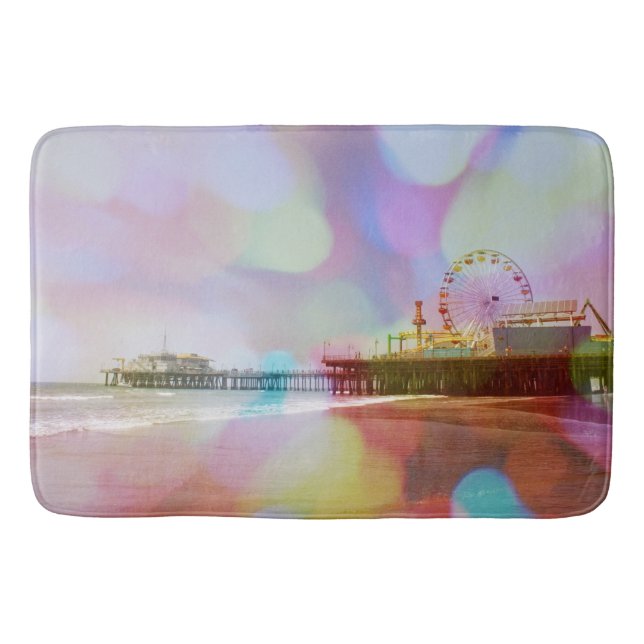 Colourful Blurry Bokeh Santa Monica Pier Bath Mat (Front)