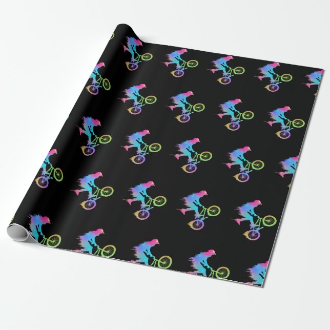 Colourful BMX Bike Girls Bicycle Wrapping Paper (Unrolled)