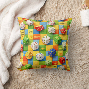 Colourful board game dice pattern design cushion