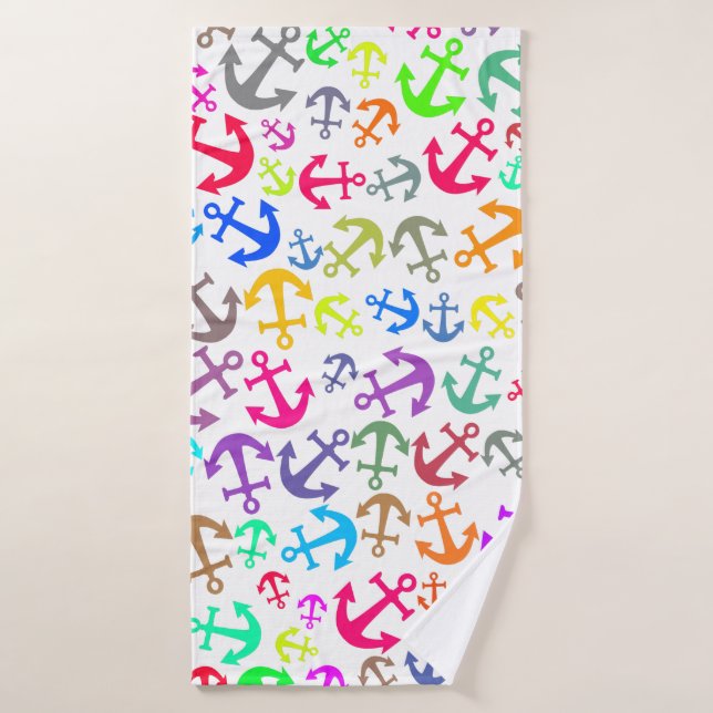 Colourful Boat Anchor Pattern Bath Towel (Bath Towel)