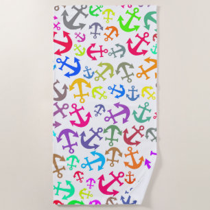 Colourful Boat Anchor Pattern Beach Towel