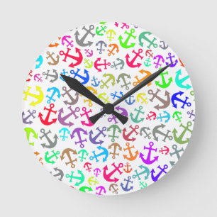 Colourful Boat Anchor Pattern Round Clock