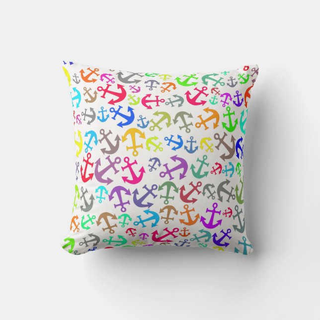 Colourful Boat Anchor Pattern Throw Pillow (Front)