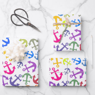 Colourful Boat Anchor Pattern Wrapping Paper Sheet