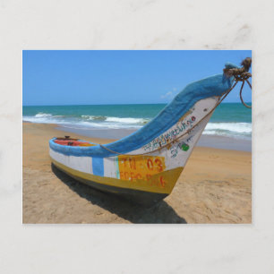 Colourful Boat on Sandy Beach Ocean Scene Postcard