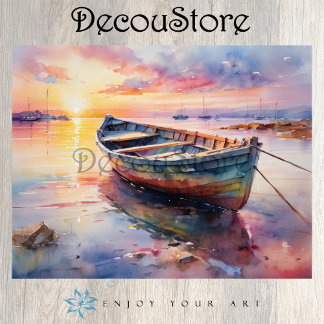 Colourful Boat on the Water Decoupage Tissue Paper