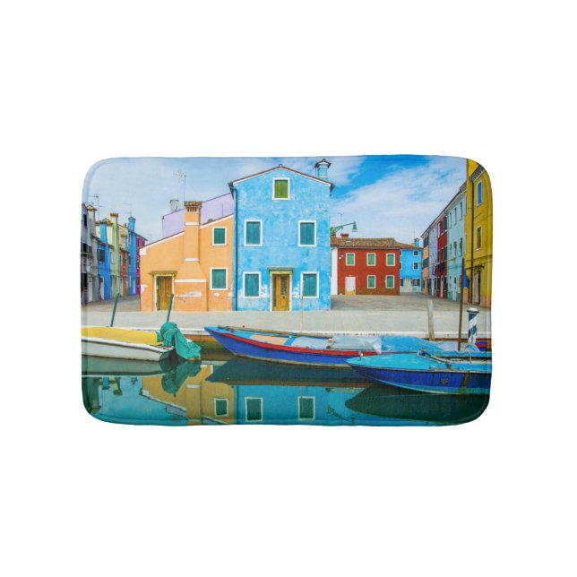 Colourful Boat Scene |Venetian Lagoon Bath Mat (Front)