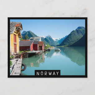 Colourful boathouses and a fjord in Norway Postcard