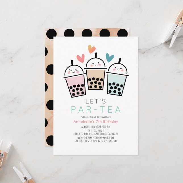 Colourful Boba Bubble Tea Party Birthday Invitation (Front/Back In Situ)