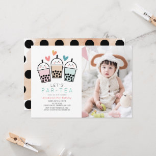 Colourful Boba Bubble Tea Party Photo 1st Birthday Invitation