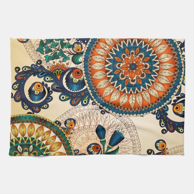 Colourful Bohemian Boho MOD Hippy Chic Pattern Tea Towel (Horizontal)