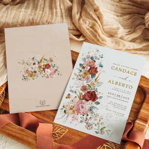 Colourful Bohemian Garden Flower Wedding Invitation
