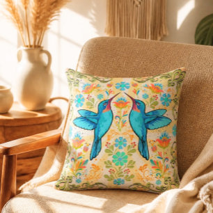 Colourful Bohemian Hummingbird Cotton Cushion
