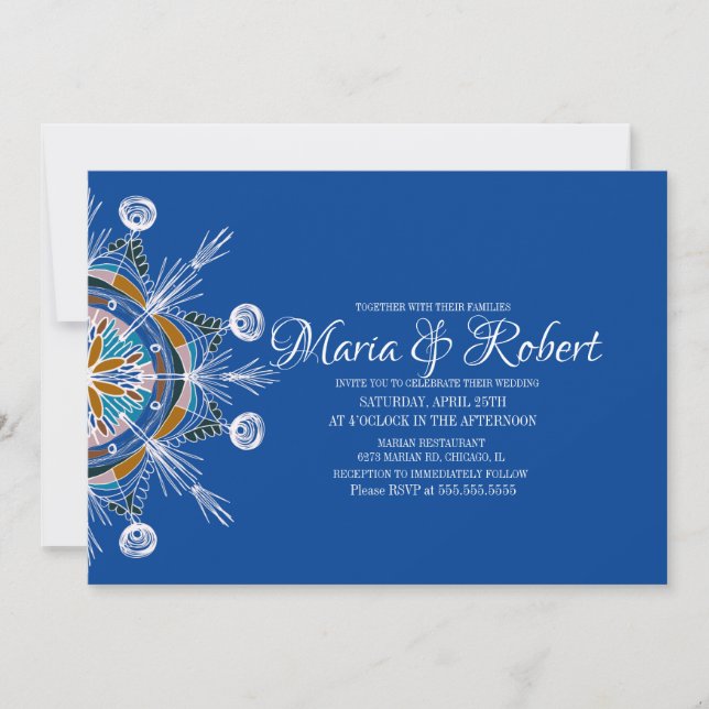 Colourful Bohemian Mandala Blue Wedding Invitation (Front)