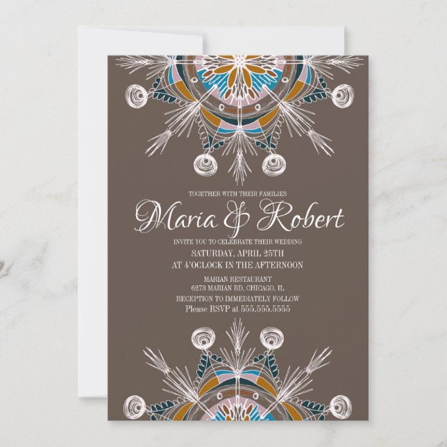 Colourful Bohemian Mandala Brown Boho Wedding Invitation (Front)