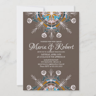 Colourful Bohemian Mandala Brown Boho Wedding Invitation
