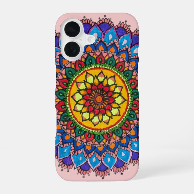 Colourful Bohemian Mandala Flower  iPhone 16 Case (Back)