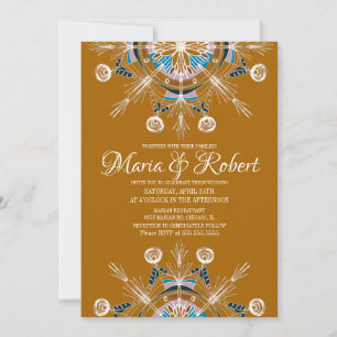 Colourful Bohemian Mandala Mustard Boho Wedding Invitation