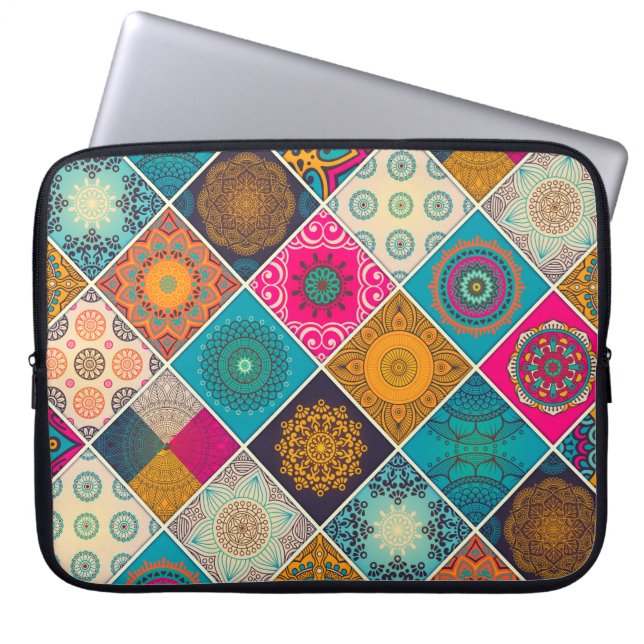 Colourful Bohemian Mandala Patchwork Laptop Sleeve (Front)