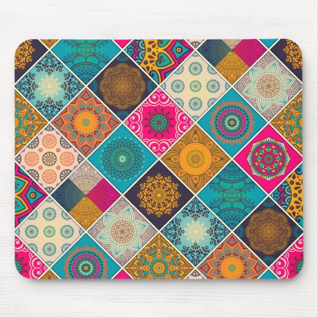 Colourful Bohemian Mandala Patchwork Mouse Pad (Front)
