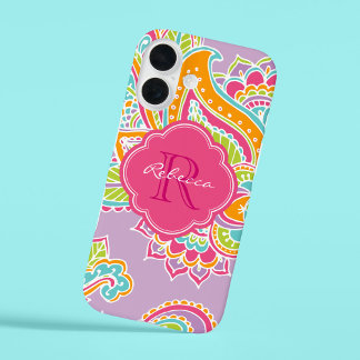Colourful Bohemian Paisley Custom Monogram iPhone 16 Case