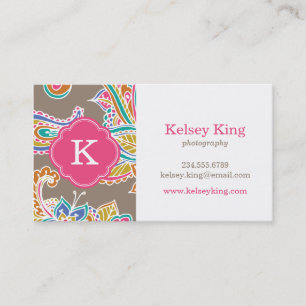 Colourful Bohemian Paisley Henna Custom Monogram Business Card