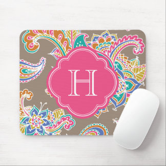 Colourful Bohemian Paisley Henna Custom Monogram Mouse Pad
