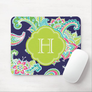 Colourful Bohemian Paisley Monogram Mouse Pad