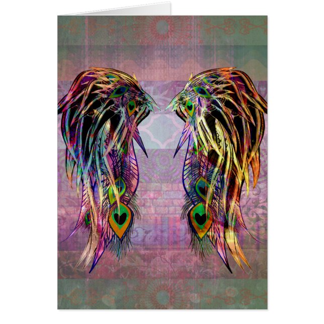 Colourful Bohemian Peacock Feather Angel Wings (Front)
