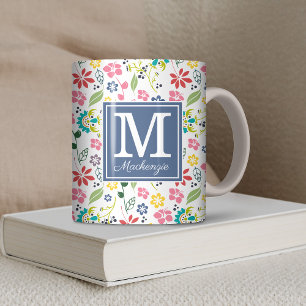 Colourful Bohemian Spring Flowers Monogram Coffee Mug