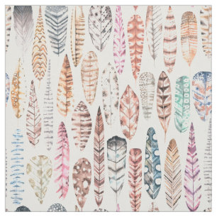 Colourful Bohemian Tribal Watercolor Feathers Fabric