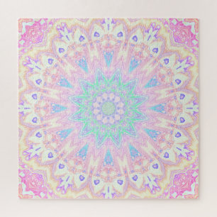 Colourful Bohemian Trippy Bright Pastel Mandala Jigsaw Puzzle