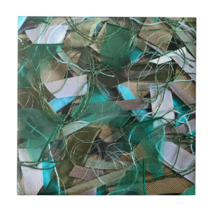 Colourful boho abstract green olive grey teal tile
