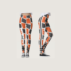 Colourful boho abstract l Orange Black l Workout Leggings